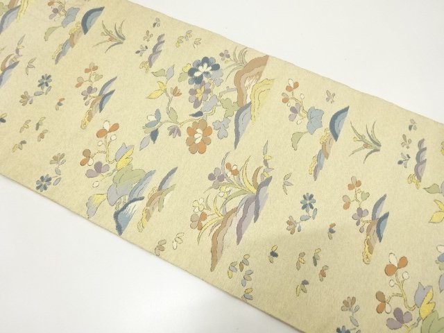 JAPANESE KIMONO / ANTIQUE FUKURO OBI / WOVEN FLORAL PLANTS
